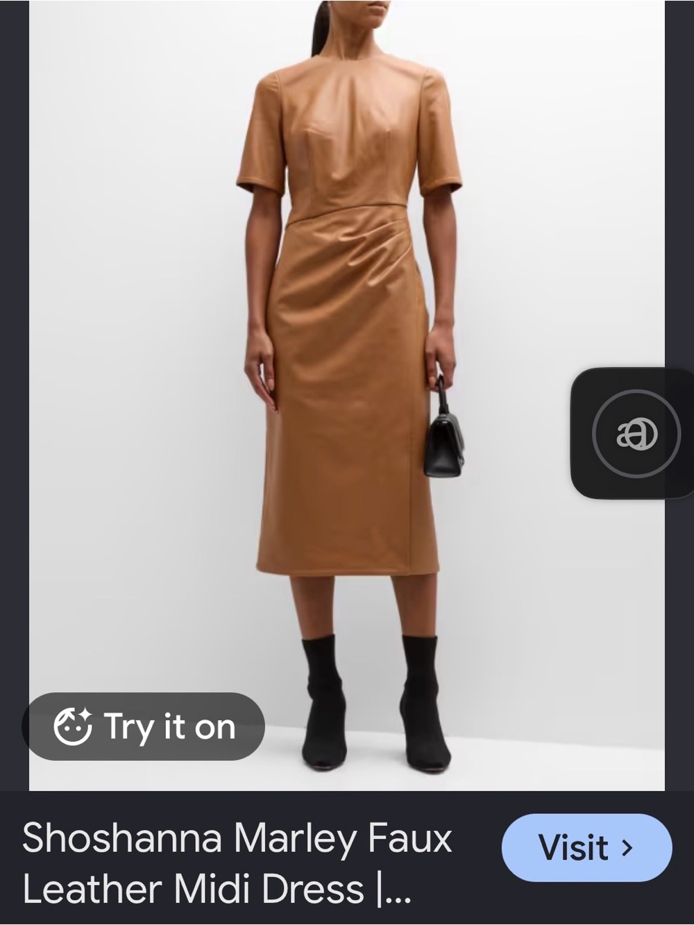 Shoshanna Faux Leather Midi Dress in Camel